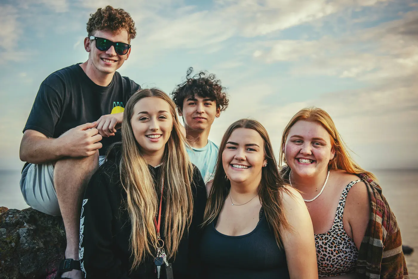 Sunglasses in a group photo: the whole photo, with the touched-up area boxed